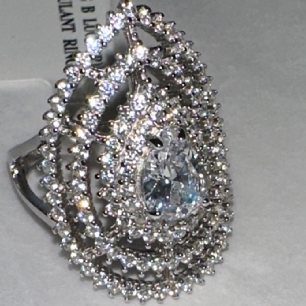 Lab Diamond 2 ct  Silver Teardrop Ring size 6